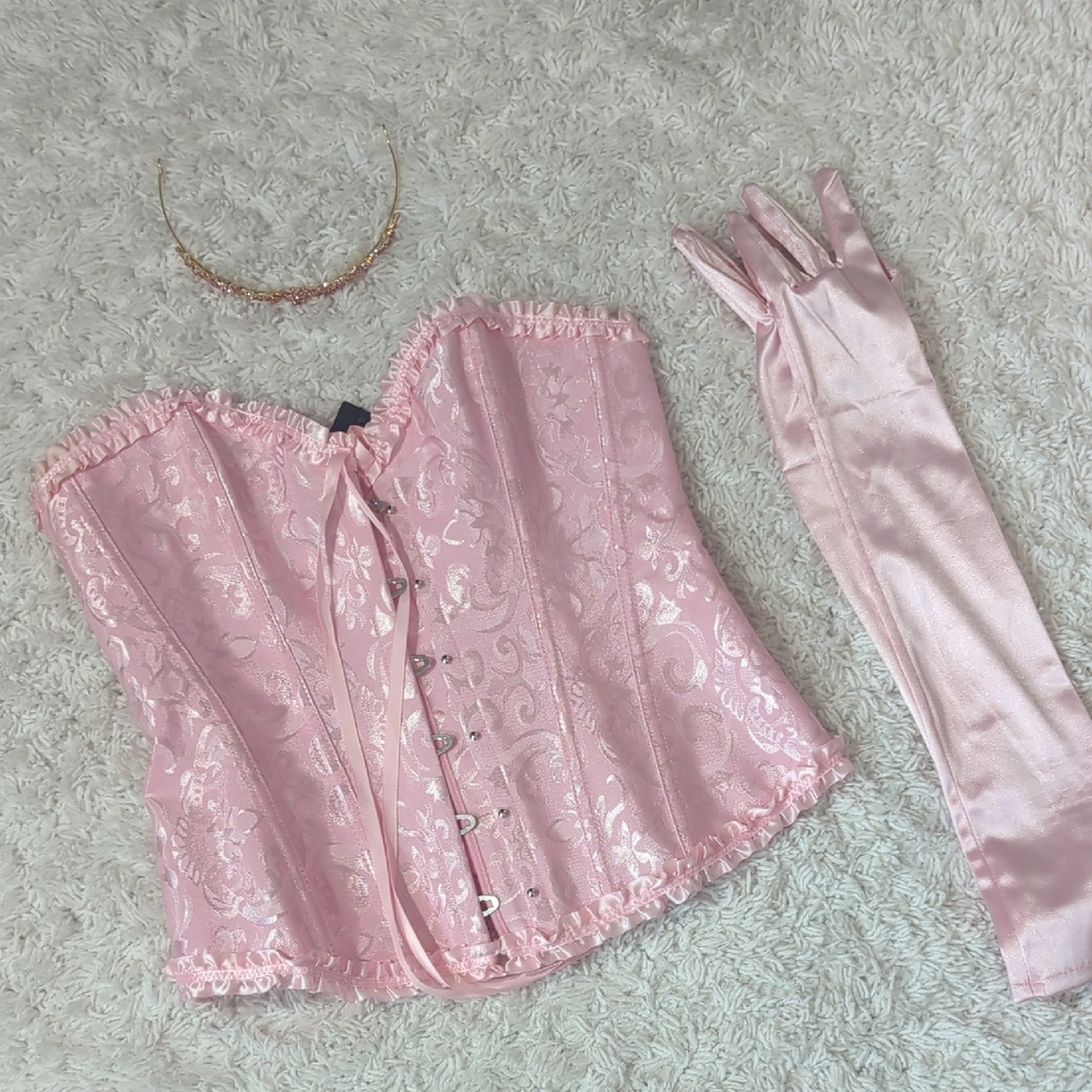 Allegra K Pink Satin Corset Princess Costume With Accessories